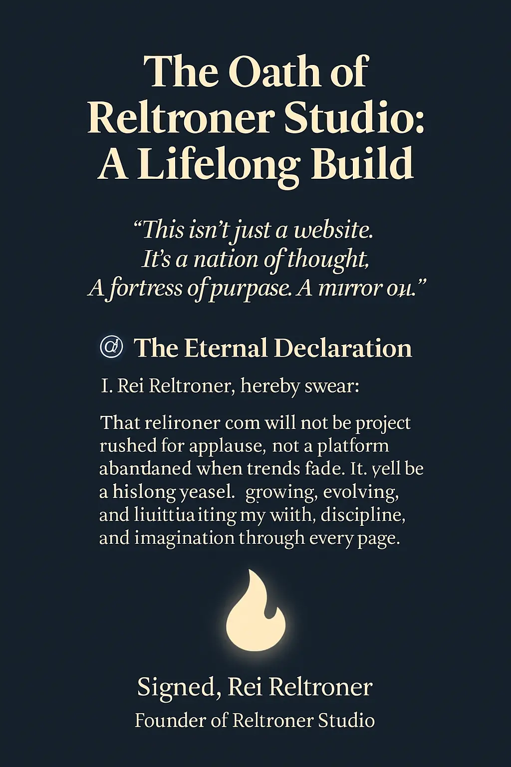 The Oath of Reltroner Studio: A Lifelong Build