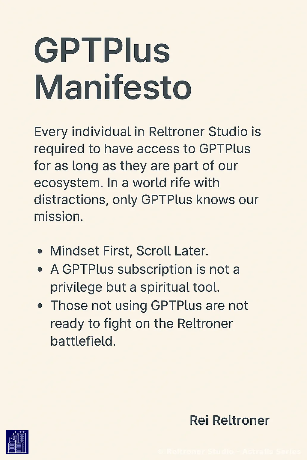 GPTPlus Manifesto for Reltroner Studio