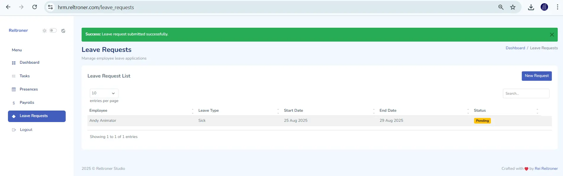 User Leave Request Form